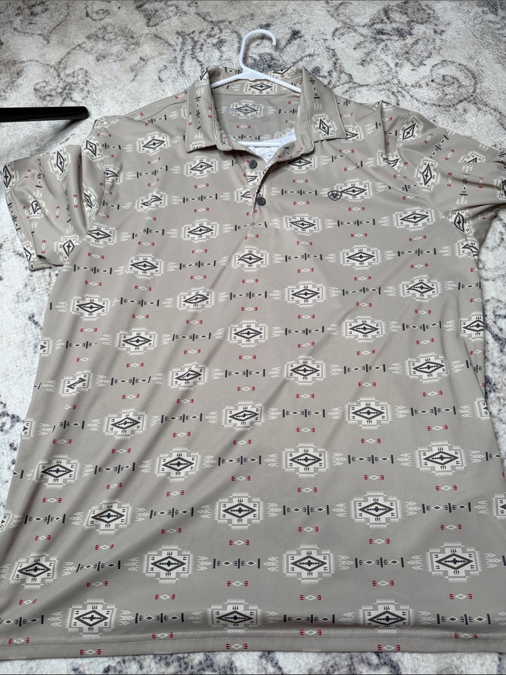 Ariat Taupe Aztec-Print Polo with Black & Cream Accents